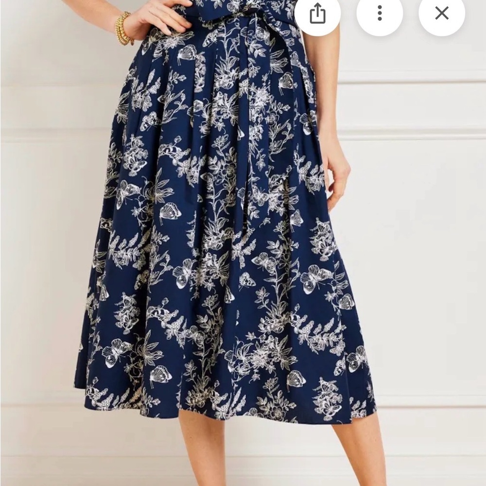 Talbots NWT Navy & White Midi  Sz 2 Tie belt side zipper & pockets
